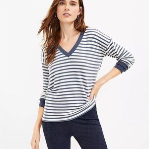 LOFT Striped Relaxed V-Neck Top